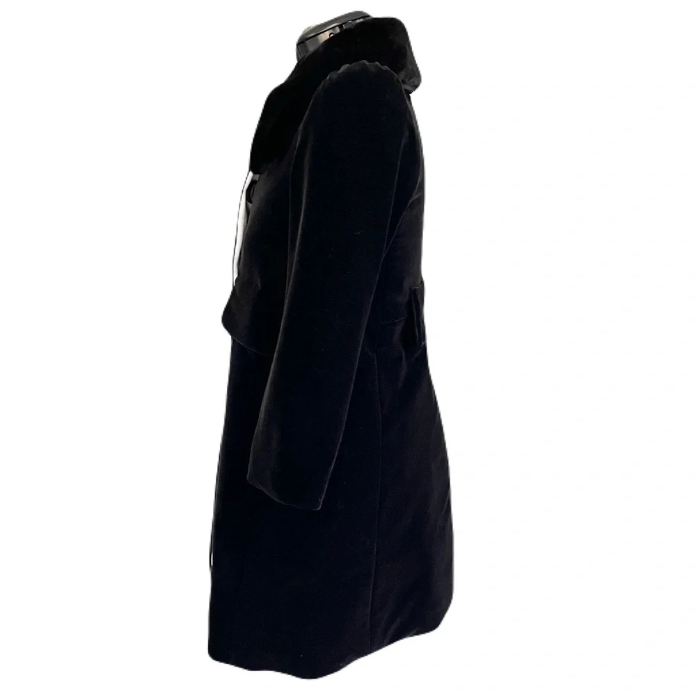 Marc Jacobs Black Velvet Faux Fur Collar Crystal Button Satin Lined Coat, Size 4